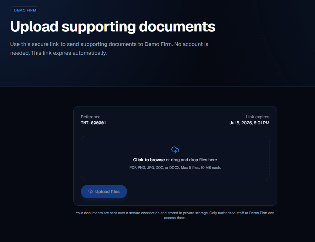 SentryFirm document upload screenshot